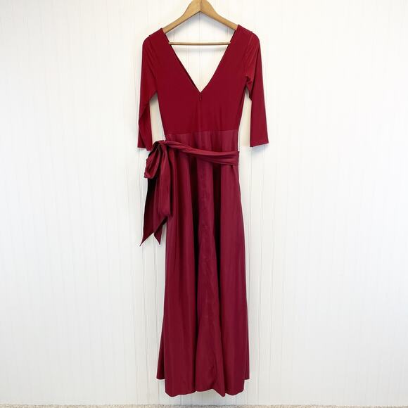 Alfred Sung Jersey Mikado Gown Dress Womens 4 Burgundy Formal Holiday Gala - Picture 5 of 13